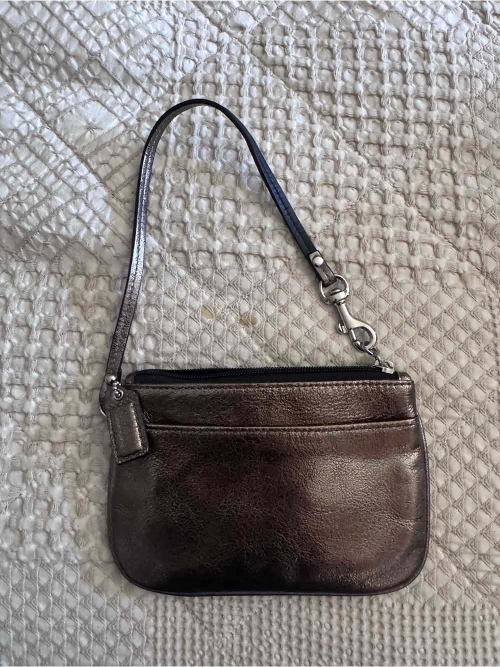 Coach Metallic Brown Leather Wristlet Clutch